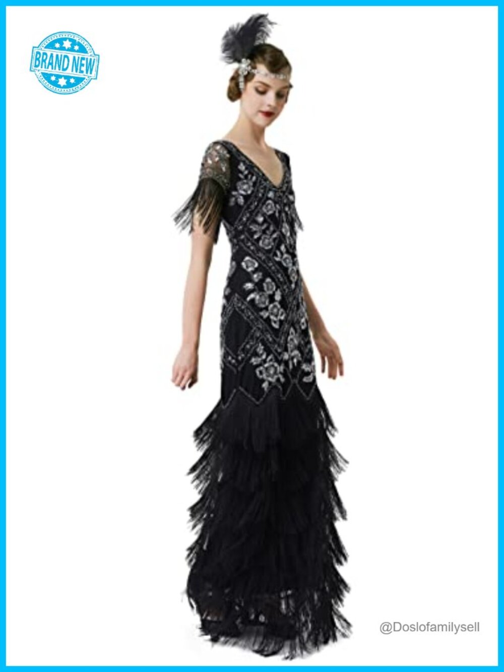 Flapper Dress 1920s Sequin Beaded Gatsby Evening Gown Formal Party Maxi